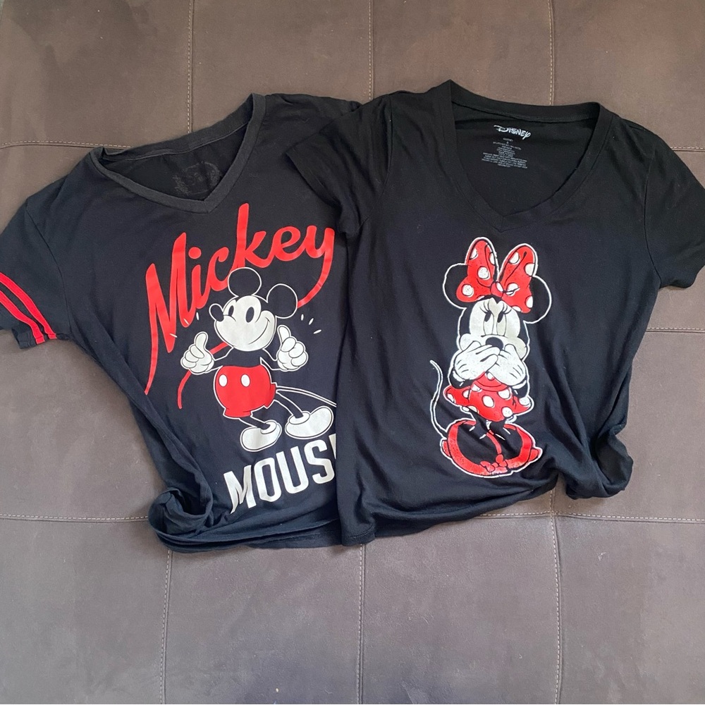 Ladies Disney Black and Red Mickey and Minnie Mouse Tees